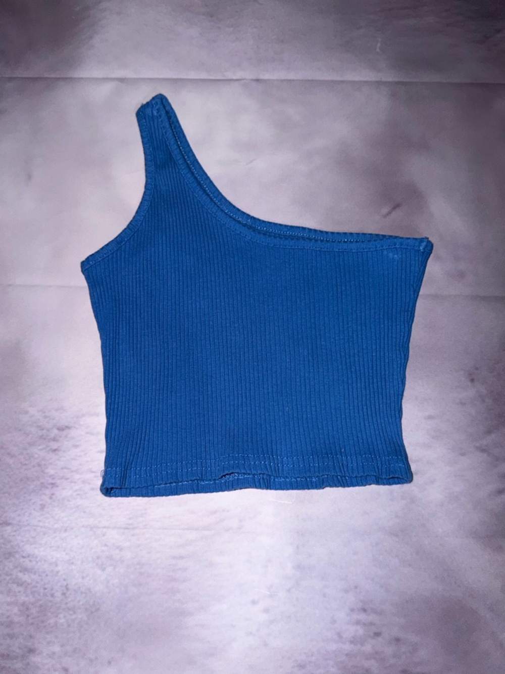 One-Shoulder Ribbed Tank Top - Blue